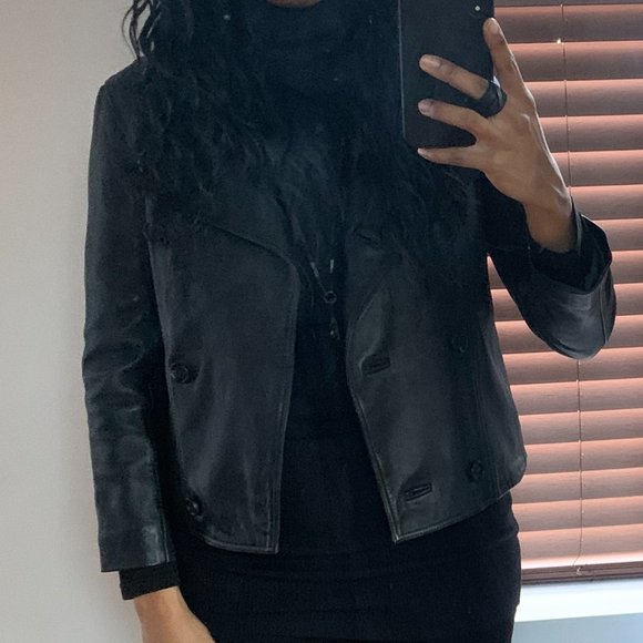 ALLSAINTS • Deebee Black Leather Double Breasted Blazer Jacket • UK 8 US 4 - Picture 7 of 13
